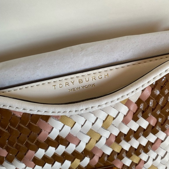 Tory Burch Britten Multicolor Cream & Pink Woven Small Adjustable Shoulder Bag - Picture 8 of 15